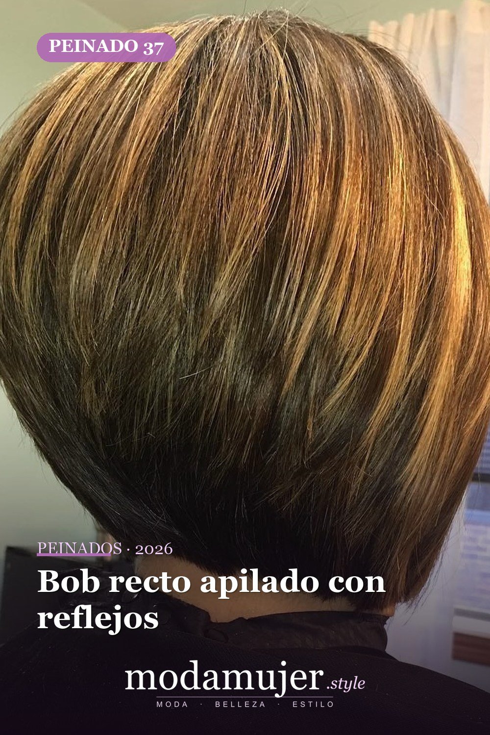 Bob recto apilado con reflejos — 50 bobs apilados y cortes de pelo escalonados que querrás probar