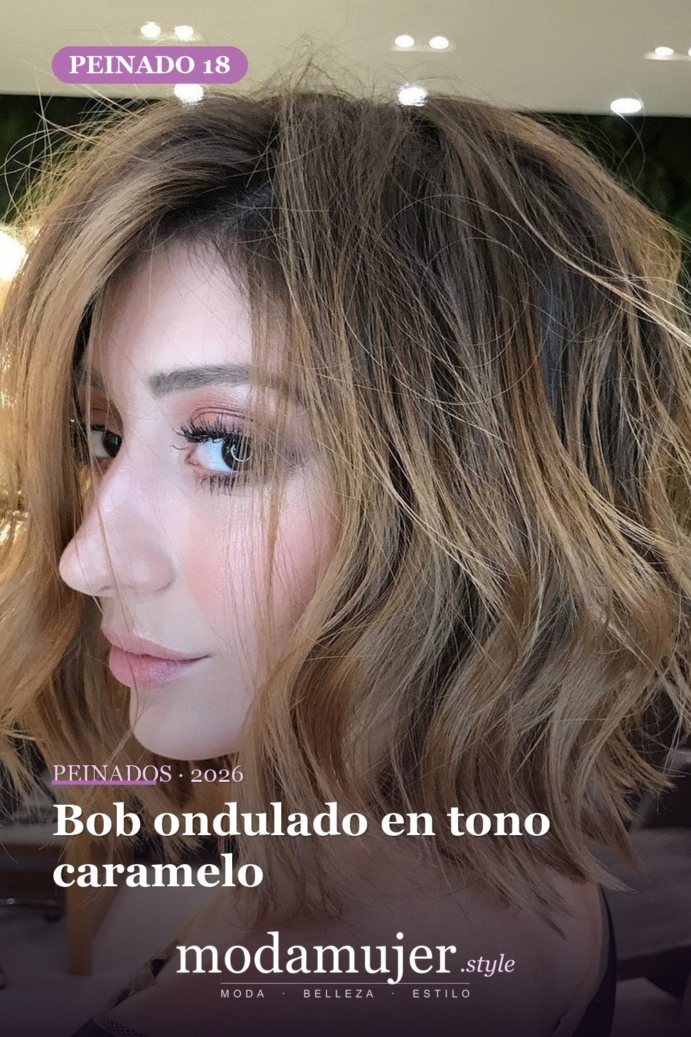 Bob ondulado en tono caramelo — 50 bobs desordenados más bonitos y modernos que vale la pena probar en 2026