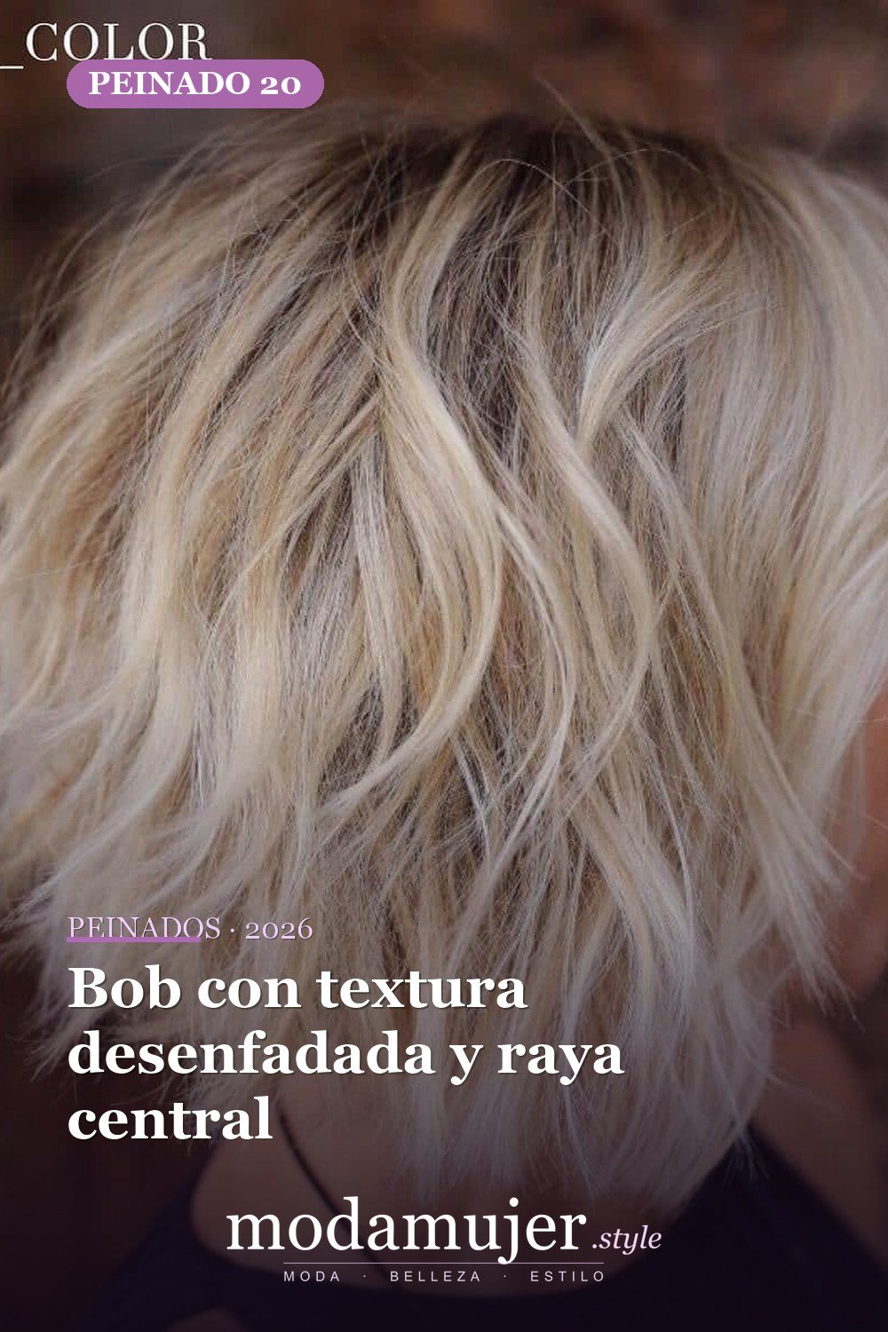 Bob con textura desenfadada y raya central — 50 bobs desordenados más bonitos y modernos que vale la pena probar en 2026