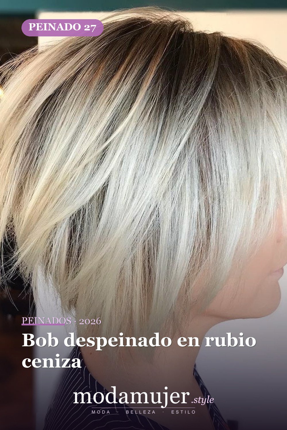 Bob despeinado en rubio ceniza — 50 bobs desordenados más bonitos y modernos que vale la pena probar en 2026