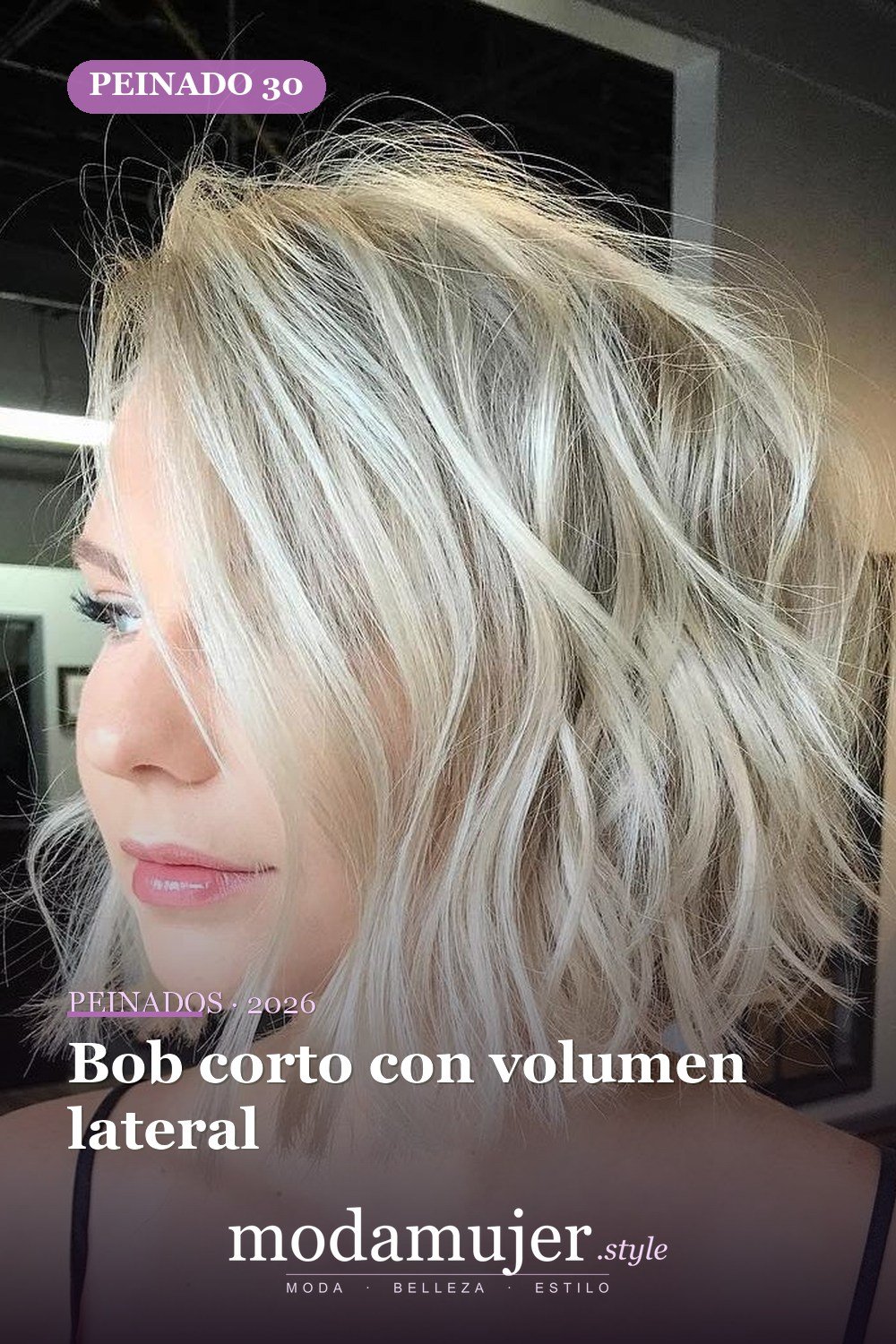 Bob corto con volumen lateral — 50 bobs desordenados más bonitos y modernos que vale la pena probar en 2026