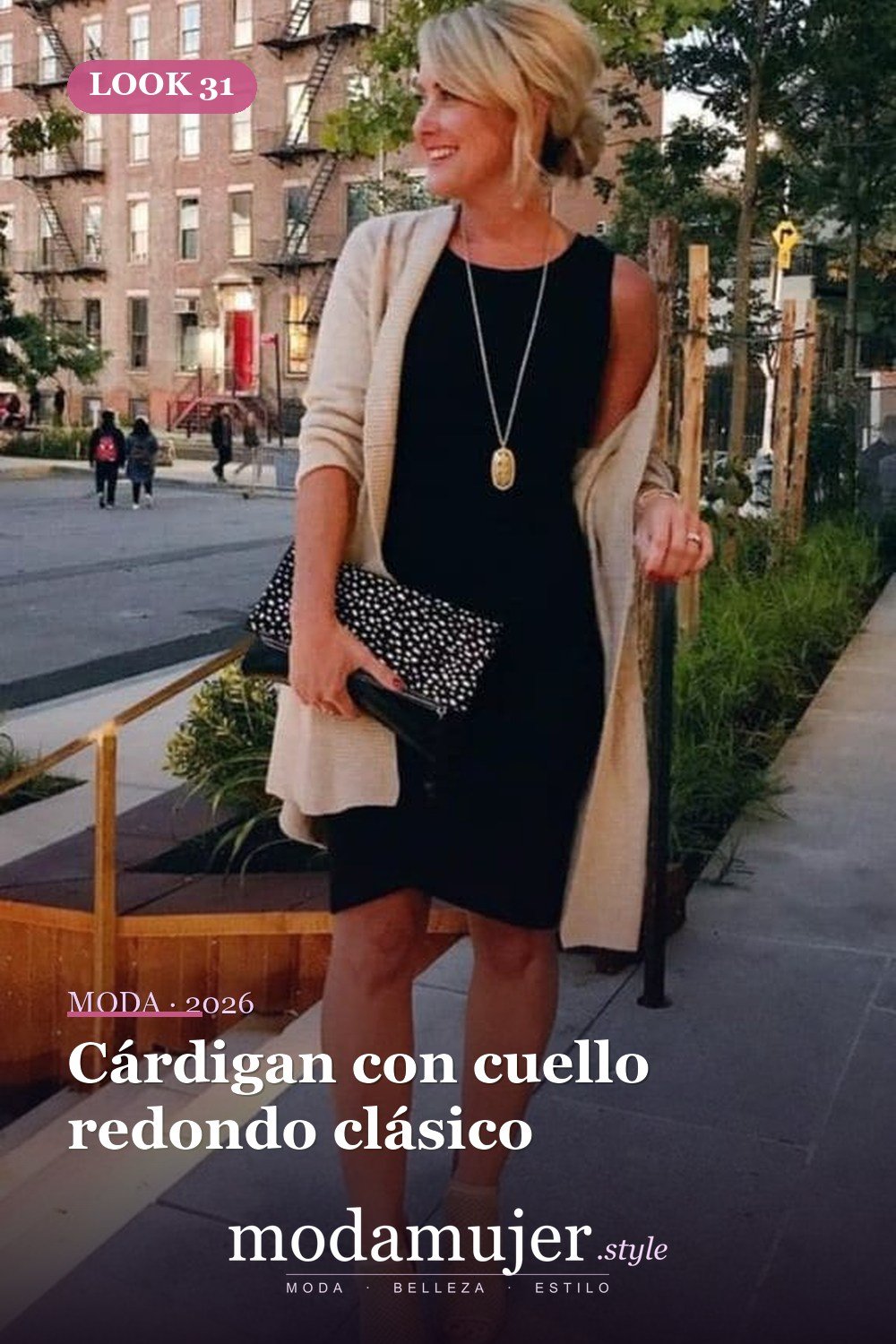 Cárdigan con cuello redondo clásico — 50 conjuntos de cárdigan con clase para la primavera
