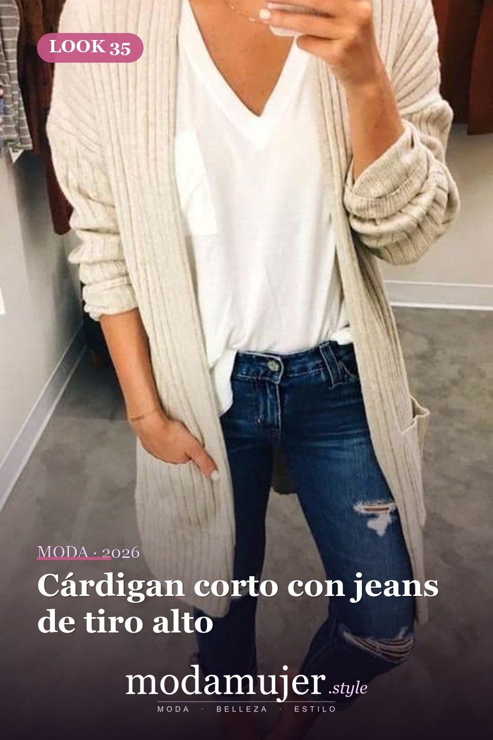 Cárdigan corto con jeans de tiro alto — 50 conjuntos de cárdigan con clase para la primavera