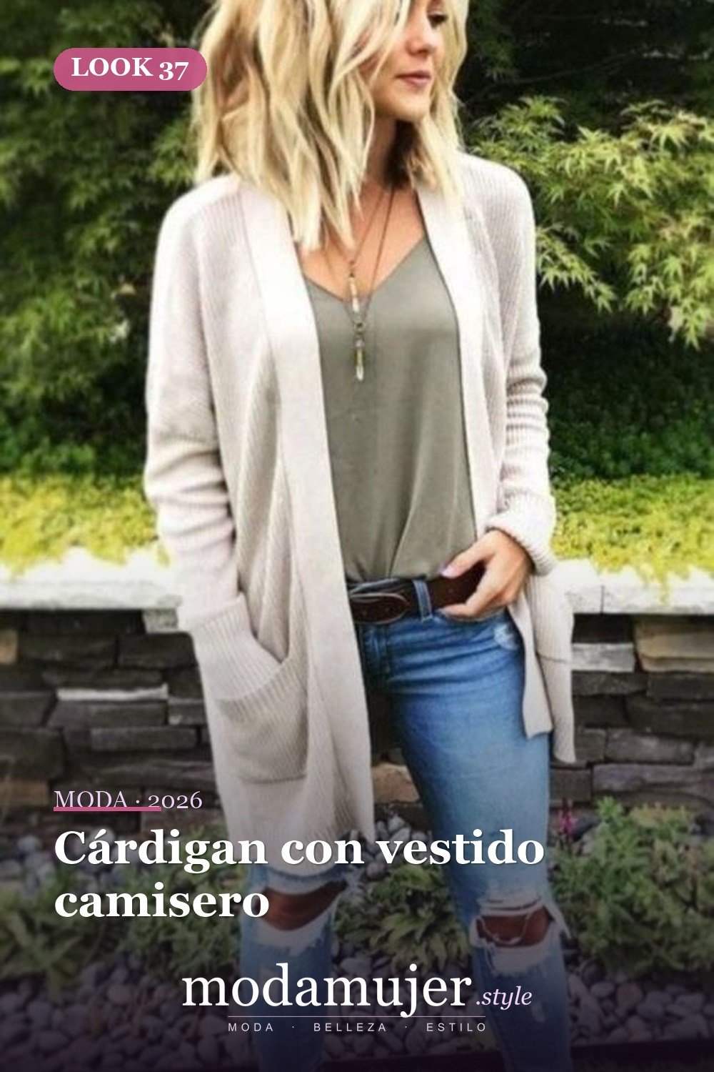 Cárdigan con vestido camisero — 50 conjuntos de cárdigan con clase para la primavera