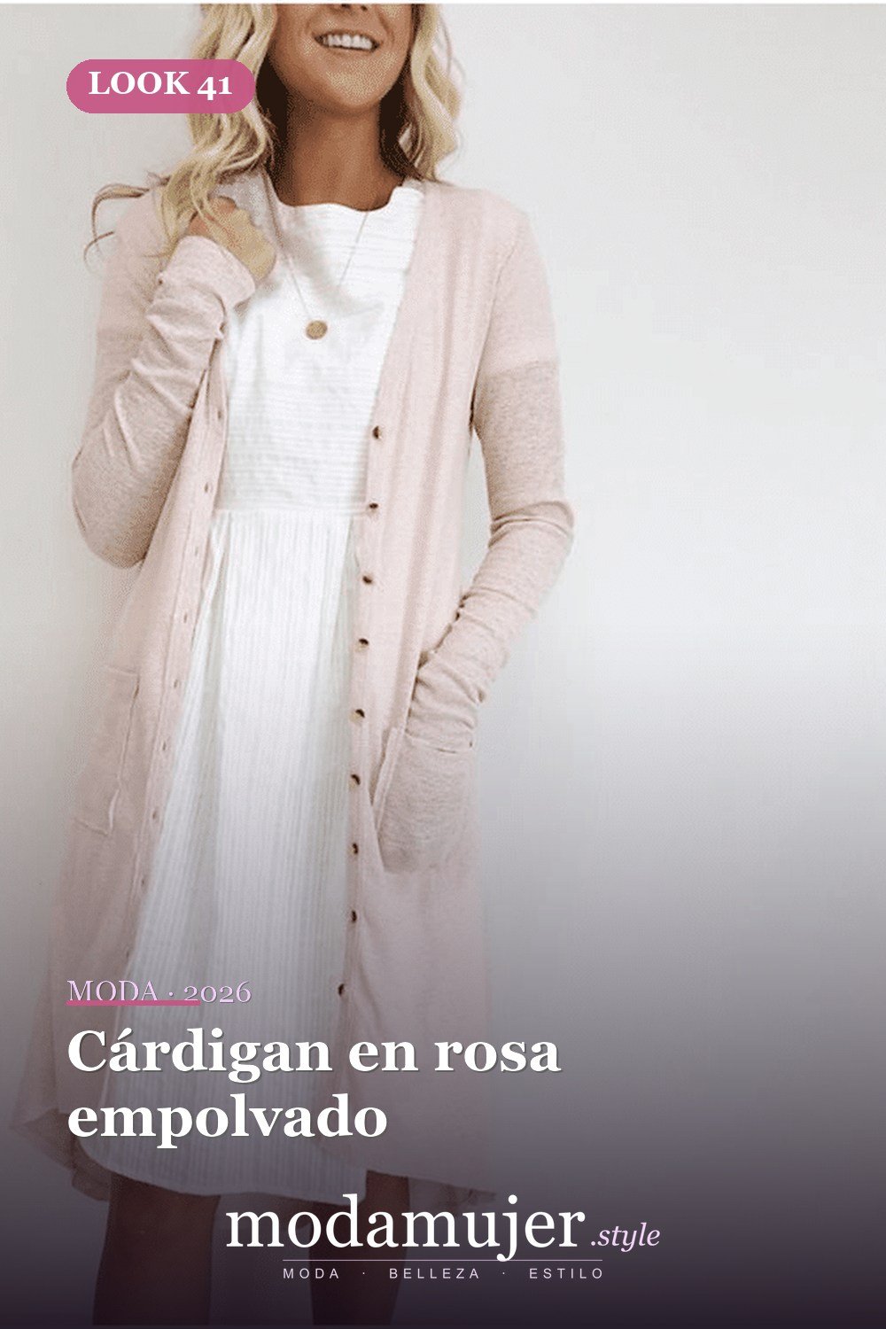 Cárdigan en rosa empolvado — 50 conjuntos de cárdigan con clase para la primavera