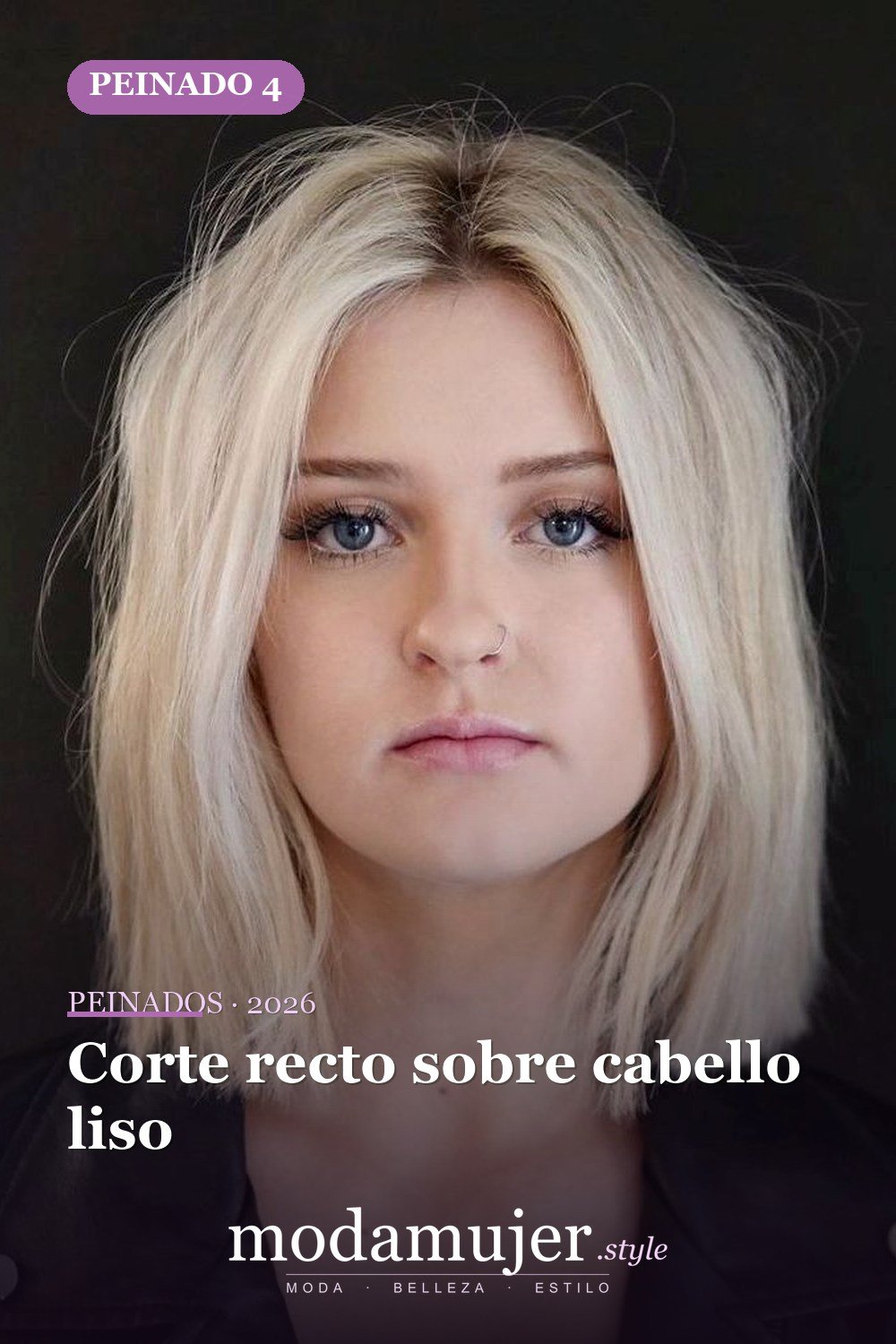 Corte recto sobre cabello liso — 50 cortes contundentes y bobs que están dominando en 2026