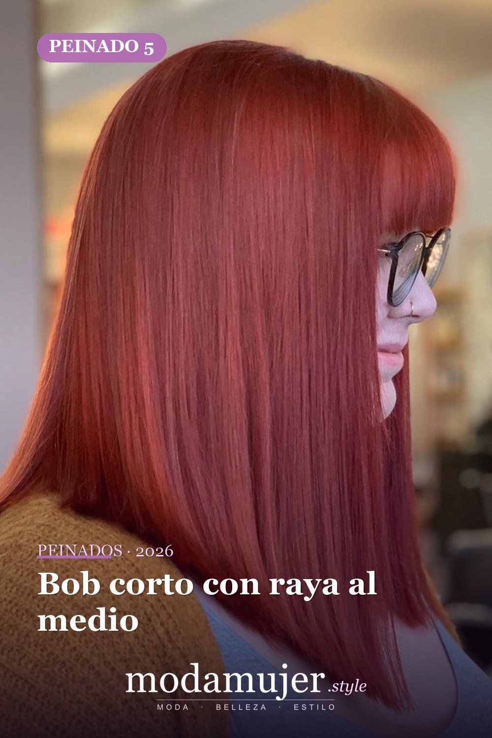 Bob corto con raya al medio — 50 cortes contundentes y bobs que están dominando en 2026