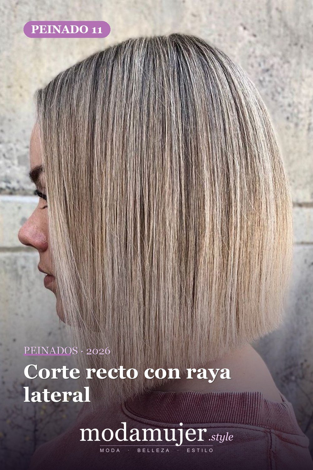 Corte recto con raya lateral — 50 cortes contundentes y bobs que están dominando en 2026