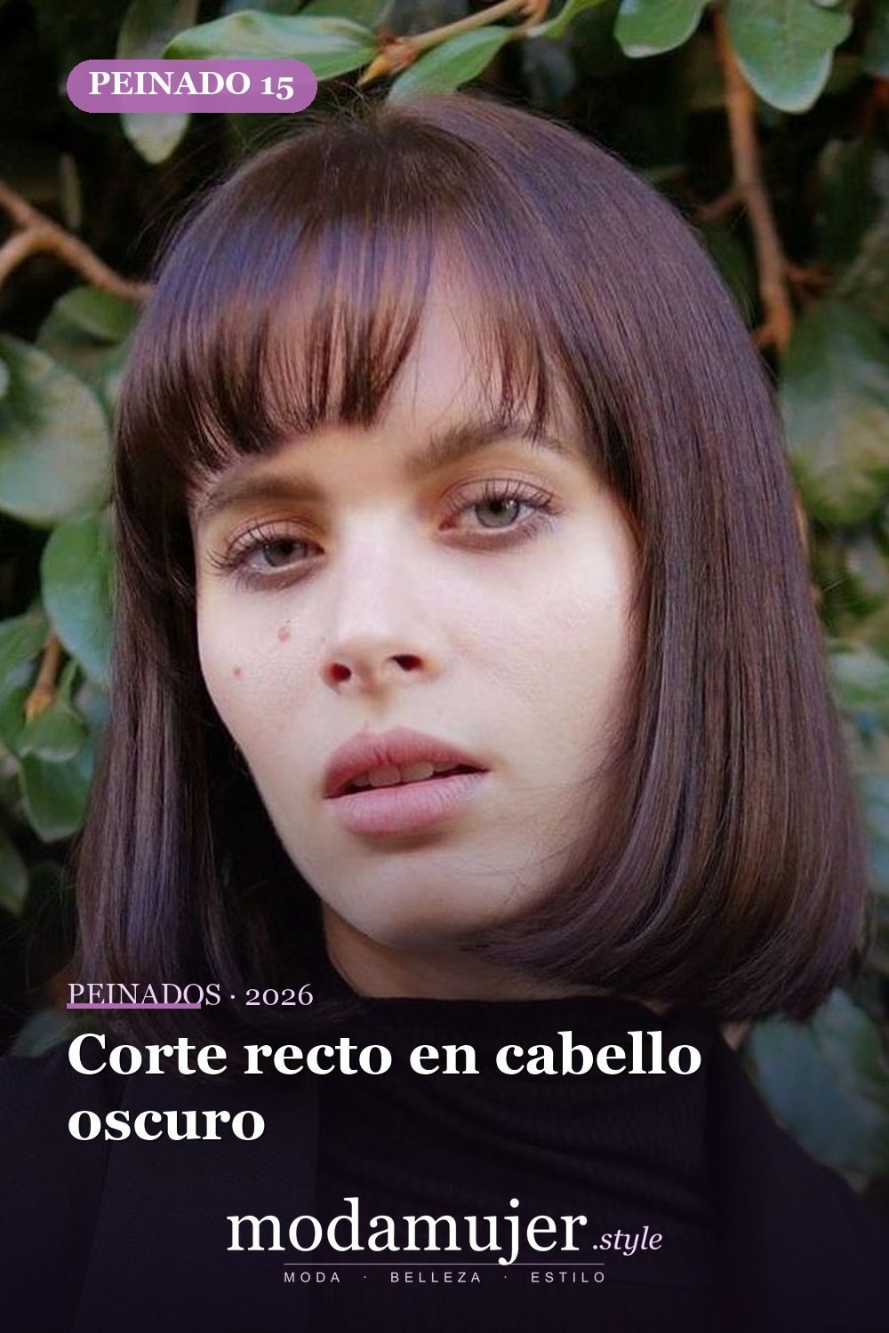 Corte recto en cabello oscuro — 50 cortes contundentes y bobs que están dominando en 2026