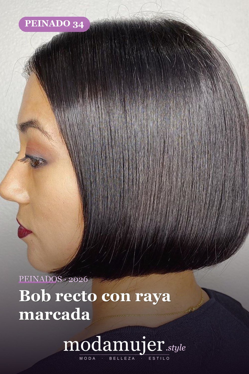 Bob recto con raya marcada — 50 cortes contundentes y bobs que están dominando en 2026