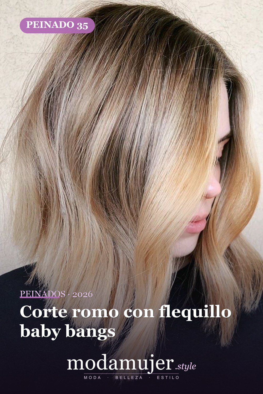 Corte romo con flequillo baby bangs — 50 cortes contundentes y bobs que están dominando en 2026