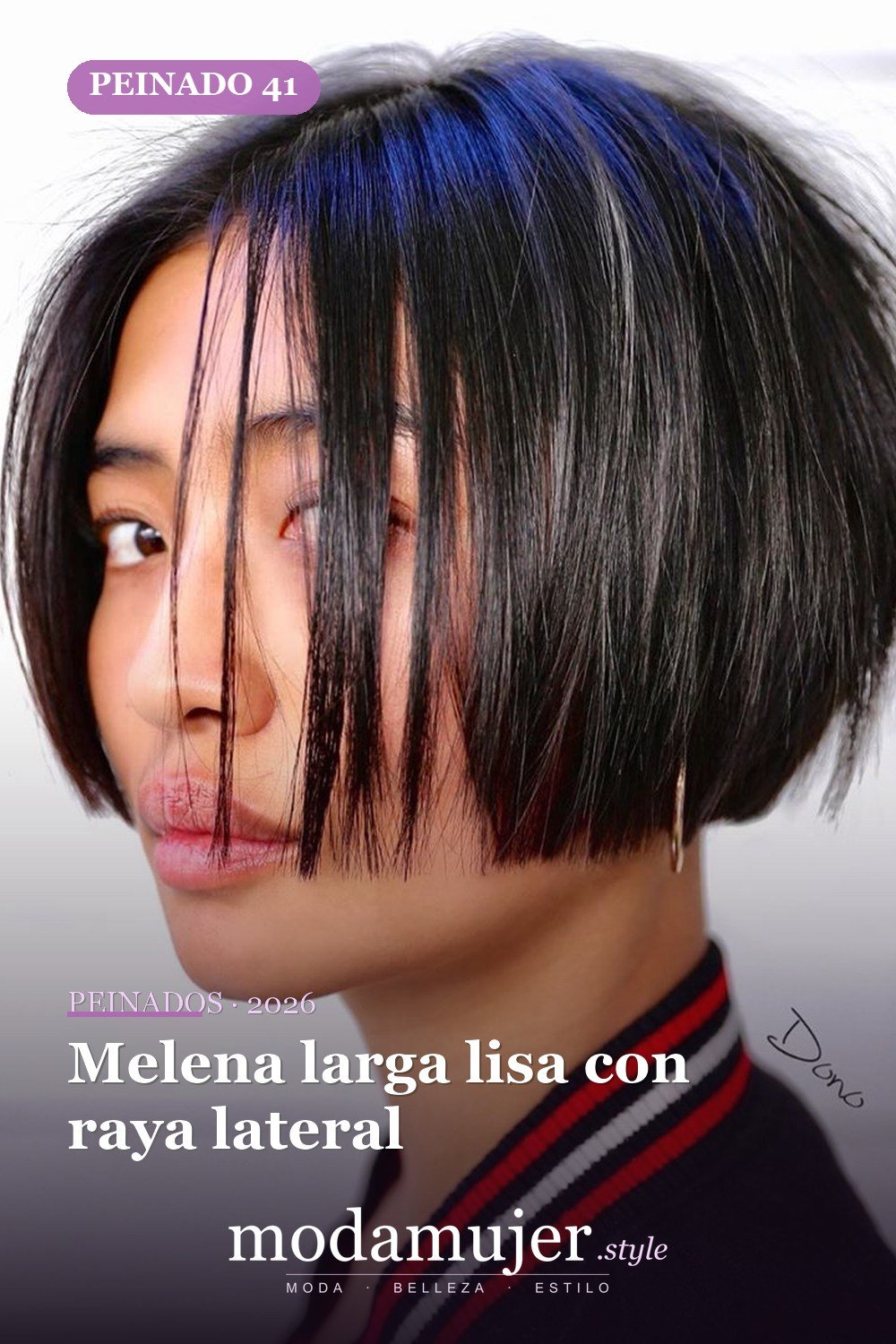 Melena larga lisa con raya lateral — 50 cortes contundentes y bobs que están dominando en 2026