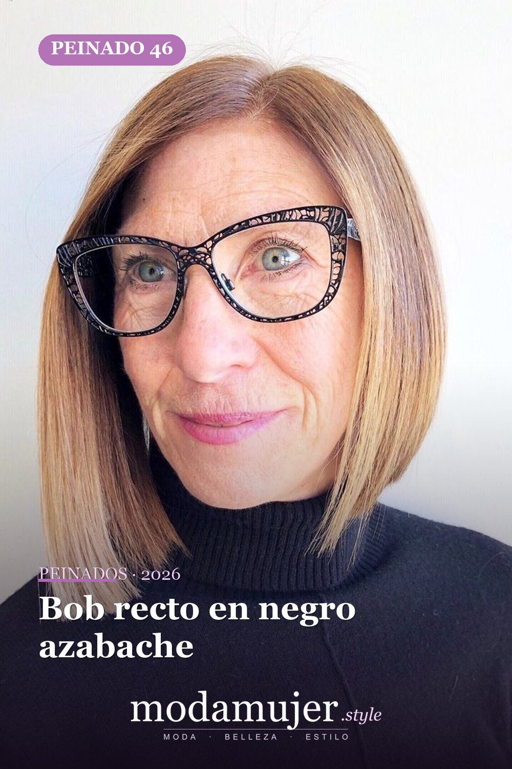 Bob recto en negro azabache — 50 cortes contundentes y bobs que están dominando en 2026