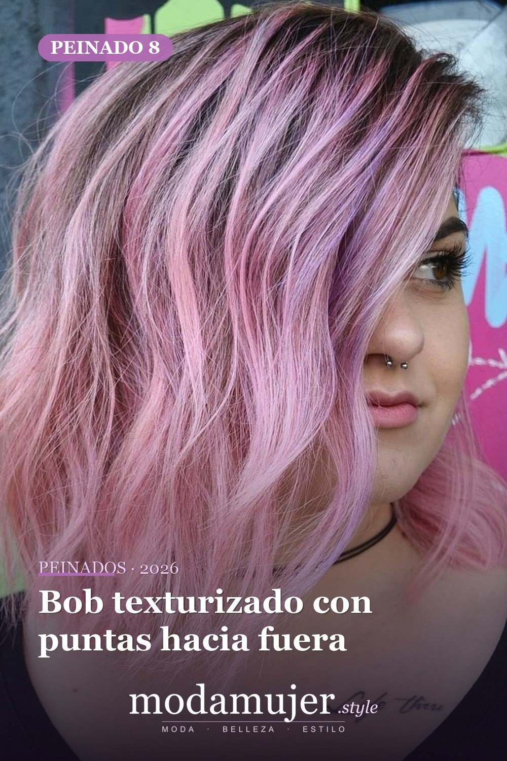 Bob texturizado con puntas hacia fuera — 50 cortes de pelo Bob versátiles para caras redondas para 2026