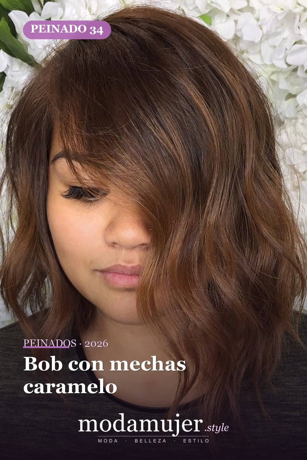 Bob con mechas caramelo — 50 cortes de pelo Bob versátiles para caras redondas para 2026