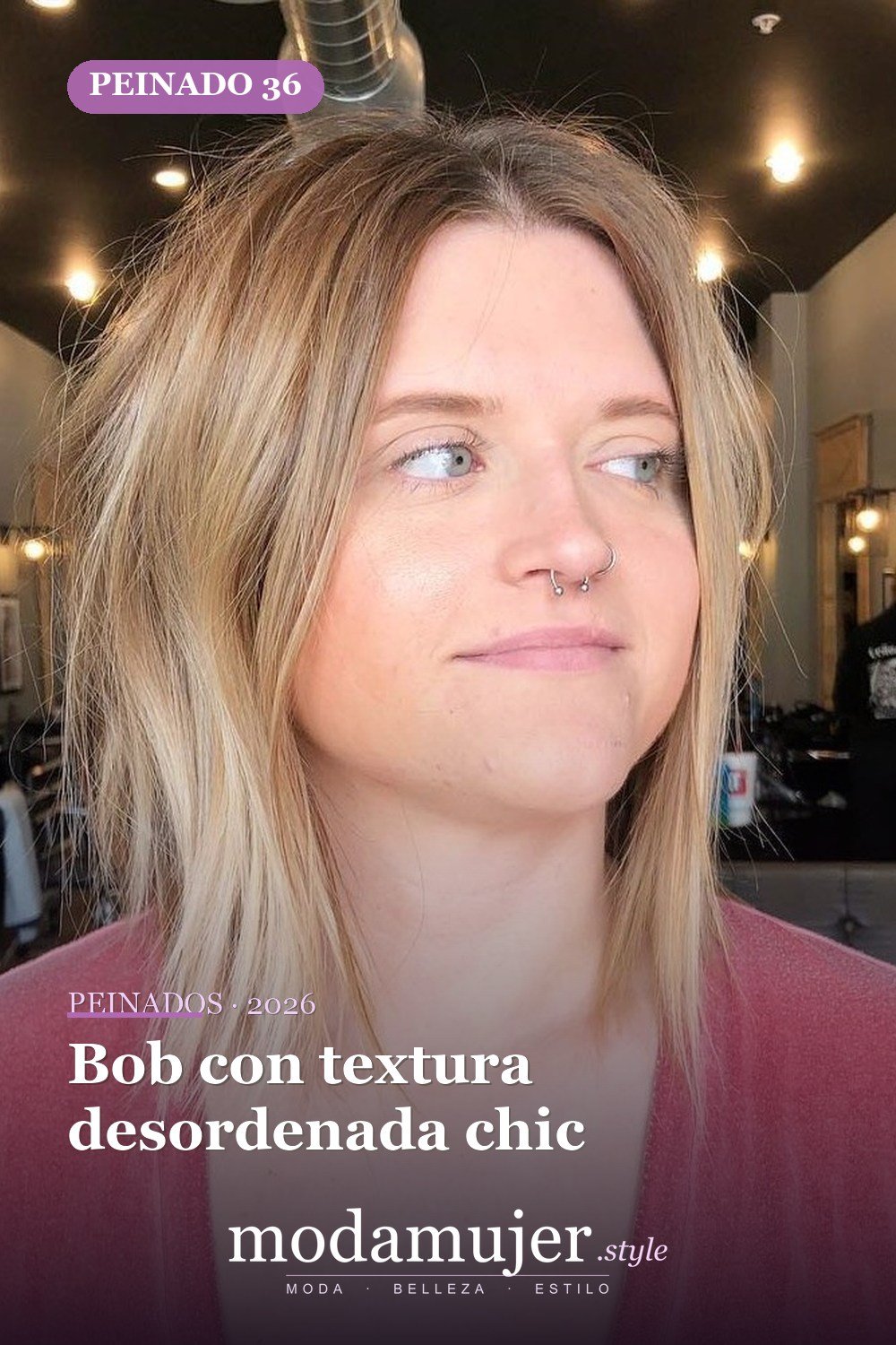 Bob con textura desordenada chic — 50 cortes de pelo Bob versátiles para caras redondas para 2026