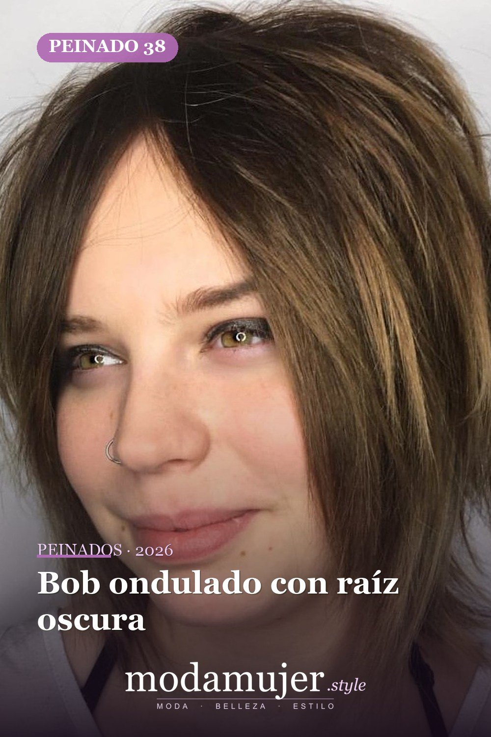 Bob ondulado con raíz oscura — 50 cortes de pelo Bob versátiles para caras redondas para 2026