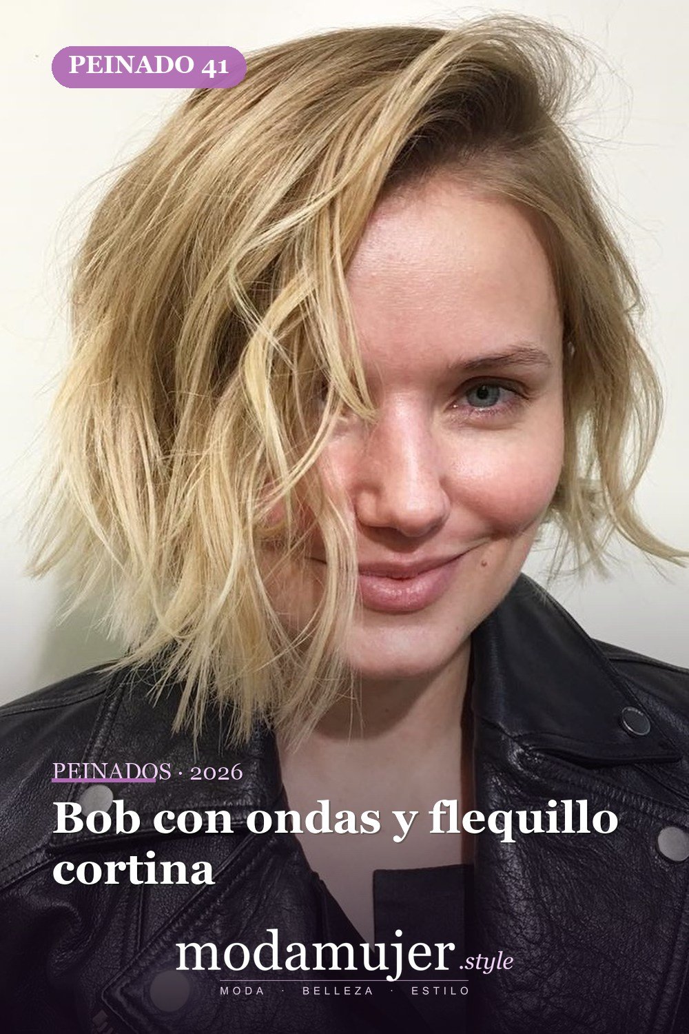 Bob con ondas y flequillo cortina — 50 cortes de pelo Bob versátiles para caras redondas para 2026
