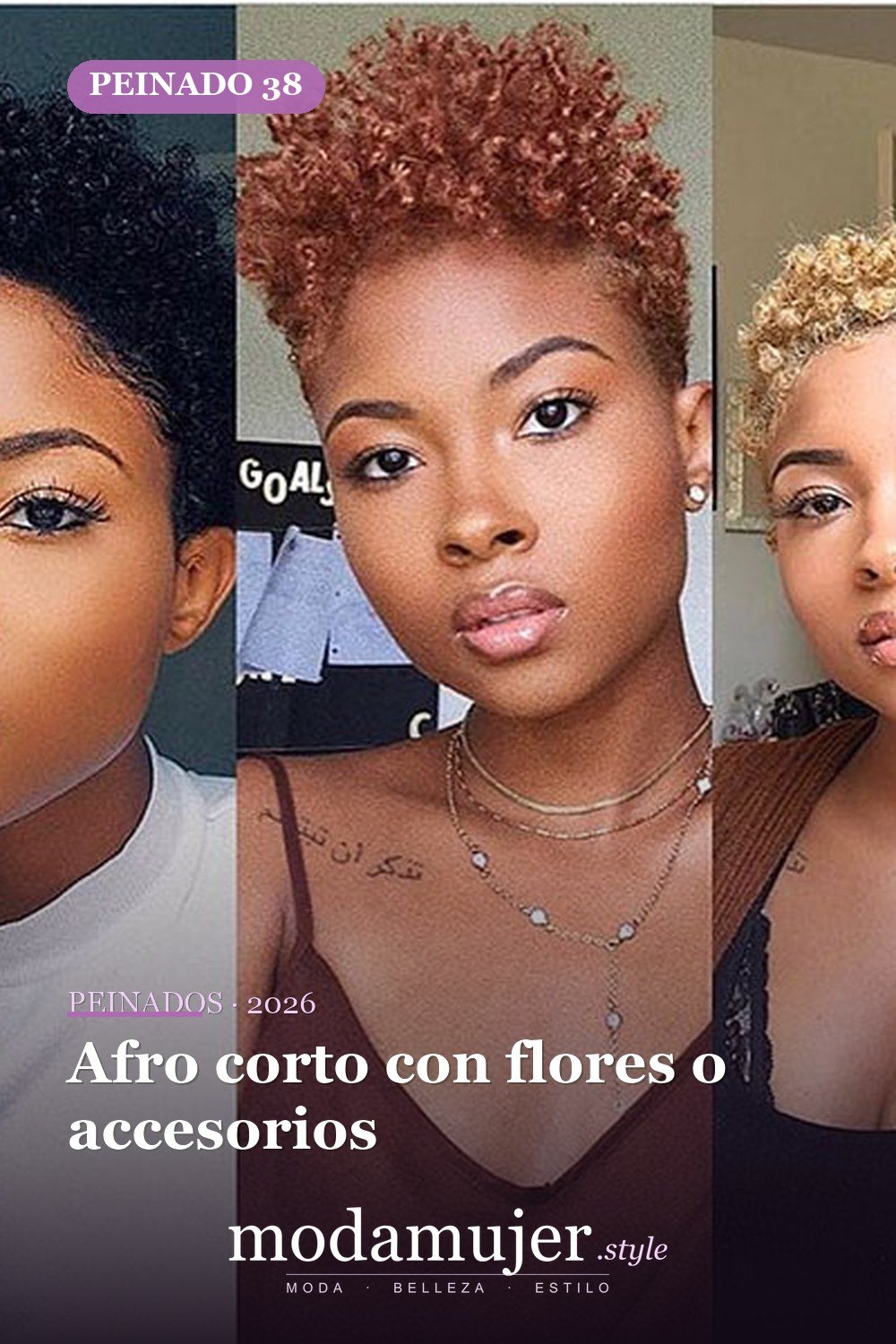 Afro corto con flores o accesorios — 50 cortes de pelo cortos para mujeres negras
