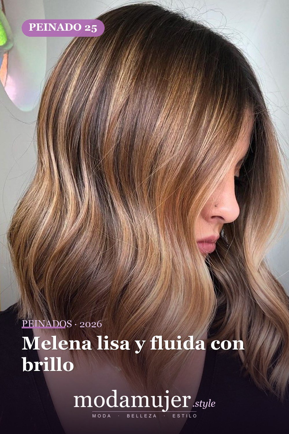 Melena lisa con caída de comercial — 50 cortes de pelo medianos para mujeres que serán enormes en 2026