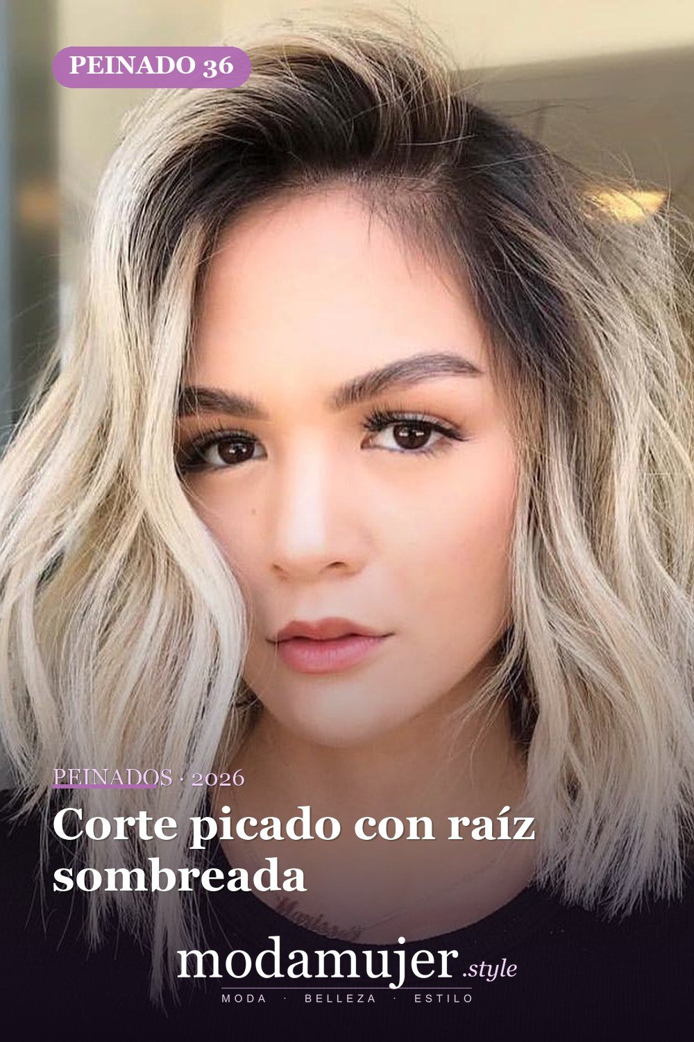 Corte picado con raíz oscura — 50 cortes de pelo medianos para mujeres que serán enormes en 2026