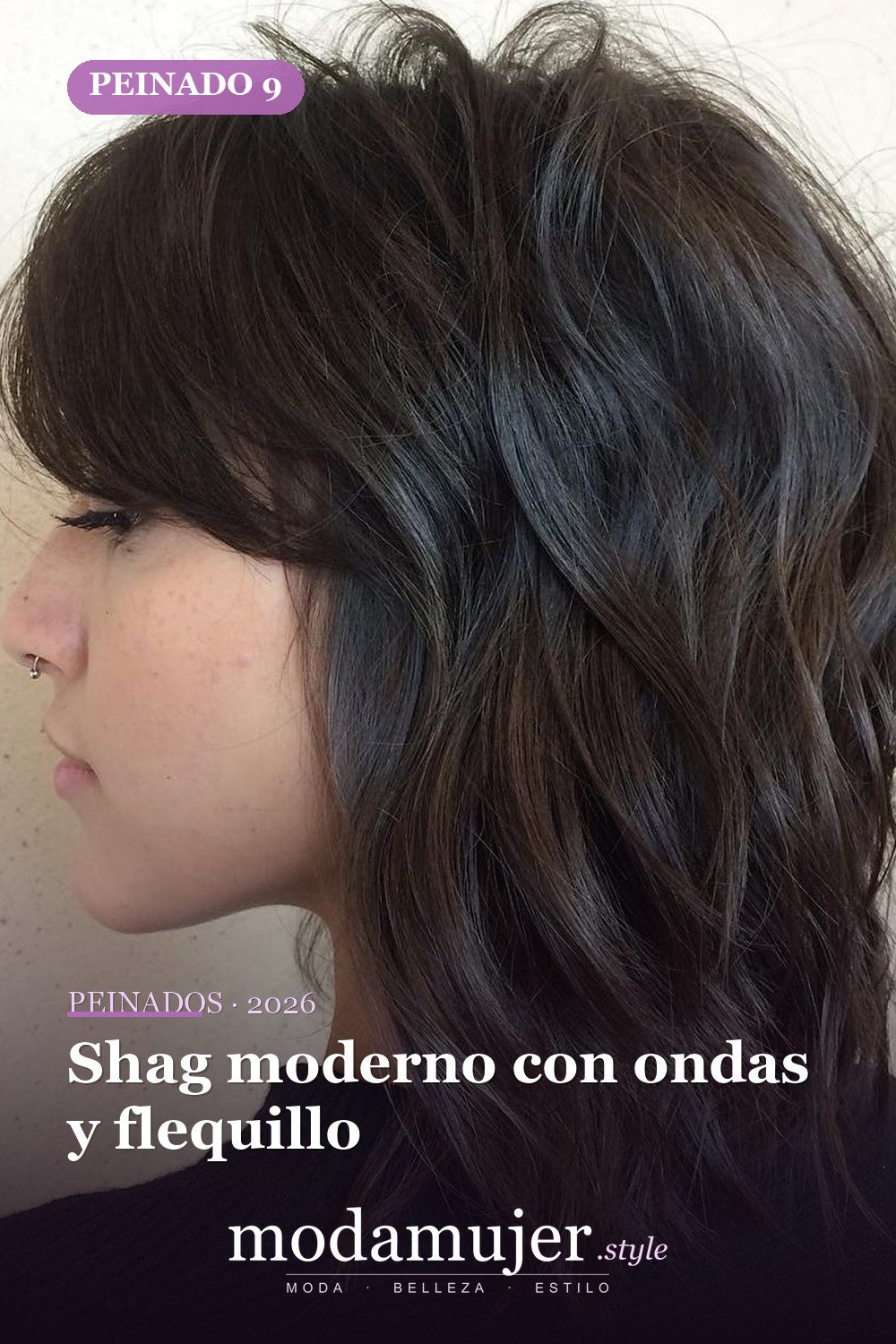 Shag moderno con ondas y flequillo — 50 cortes shag de melena media para todo tipo de cabello