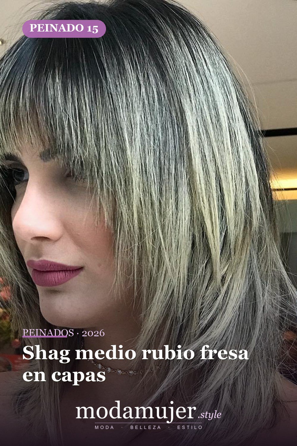 Shag medio rubio fresa en capas — 50 cortes shag de melena media para todo tipo de cabello