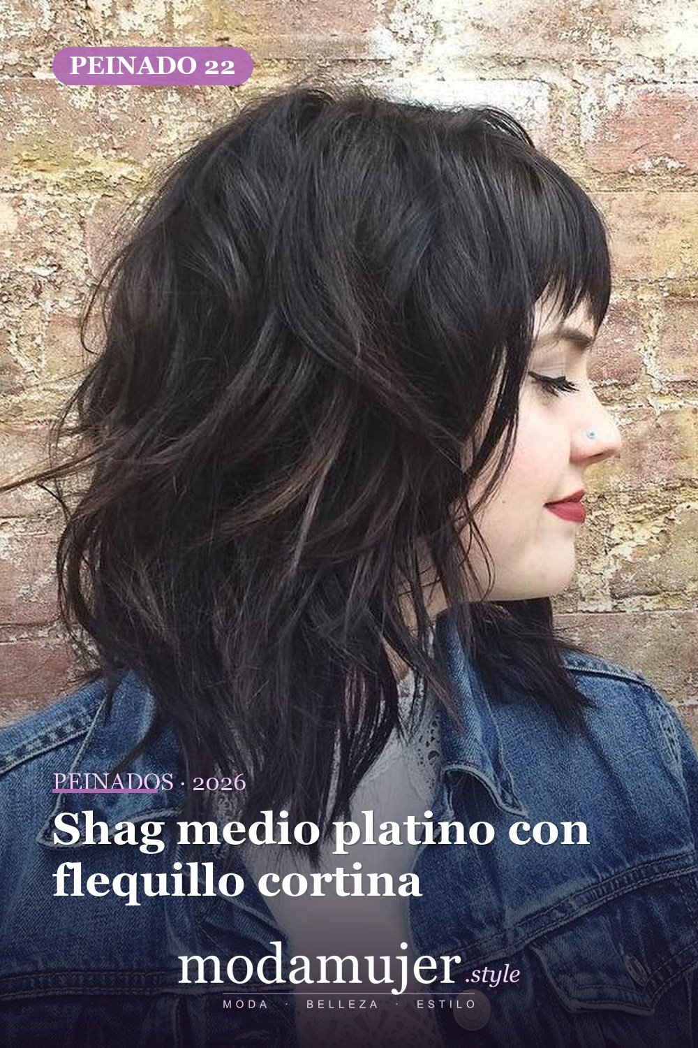 Shag medio platino con flequillo cortina — 50 cortes shag de melena media para todo tipo de cabello