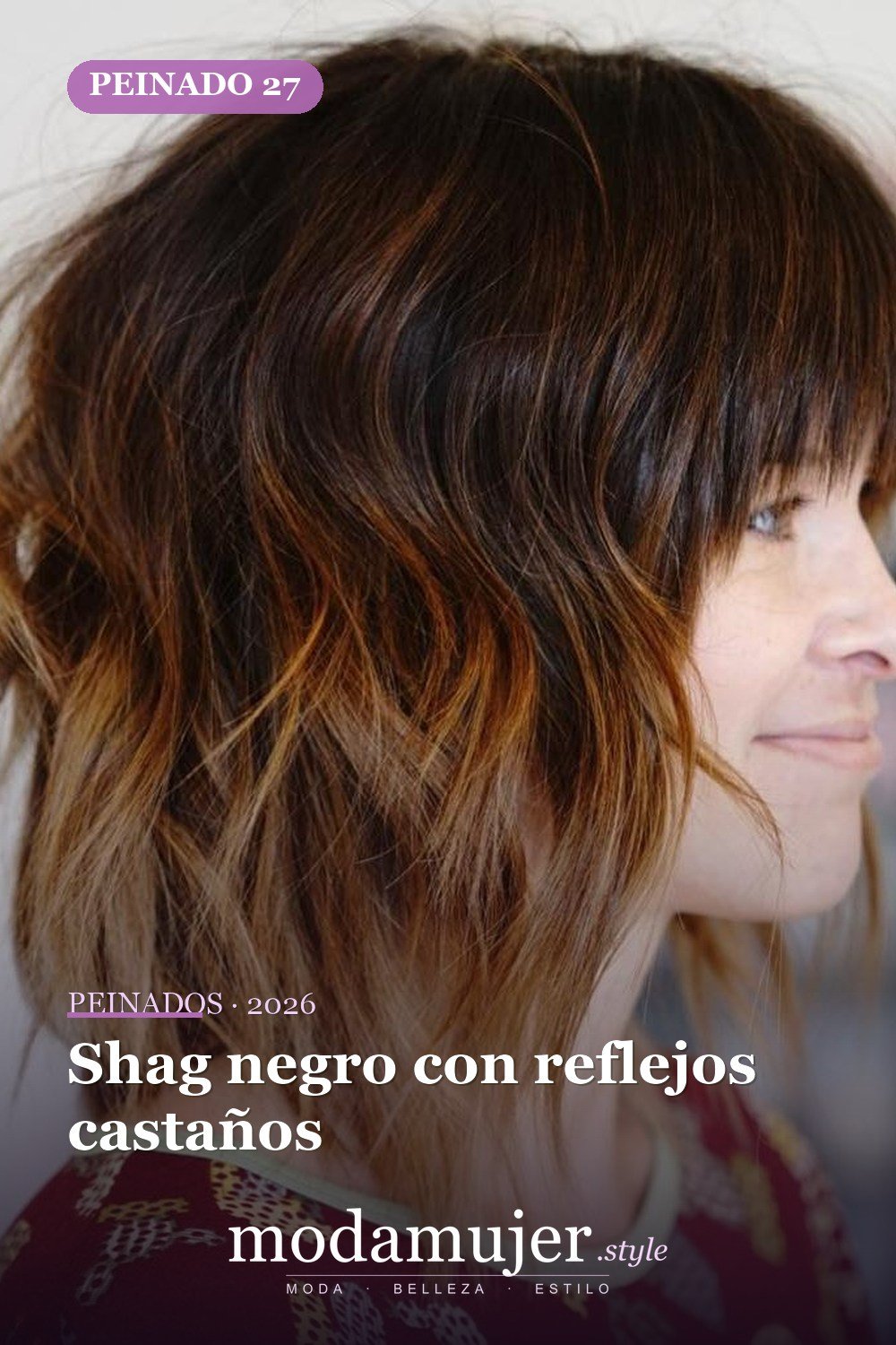 Shag negro con reflejos castaños — 50 cortes shag de melena media para todo tipo de cabello