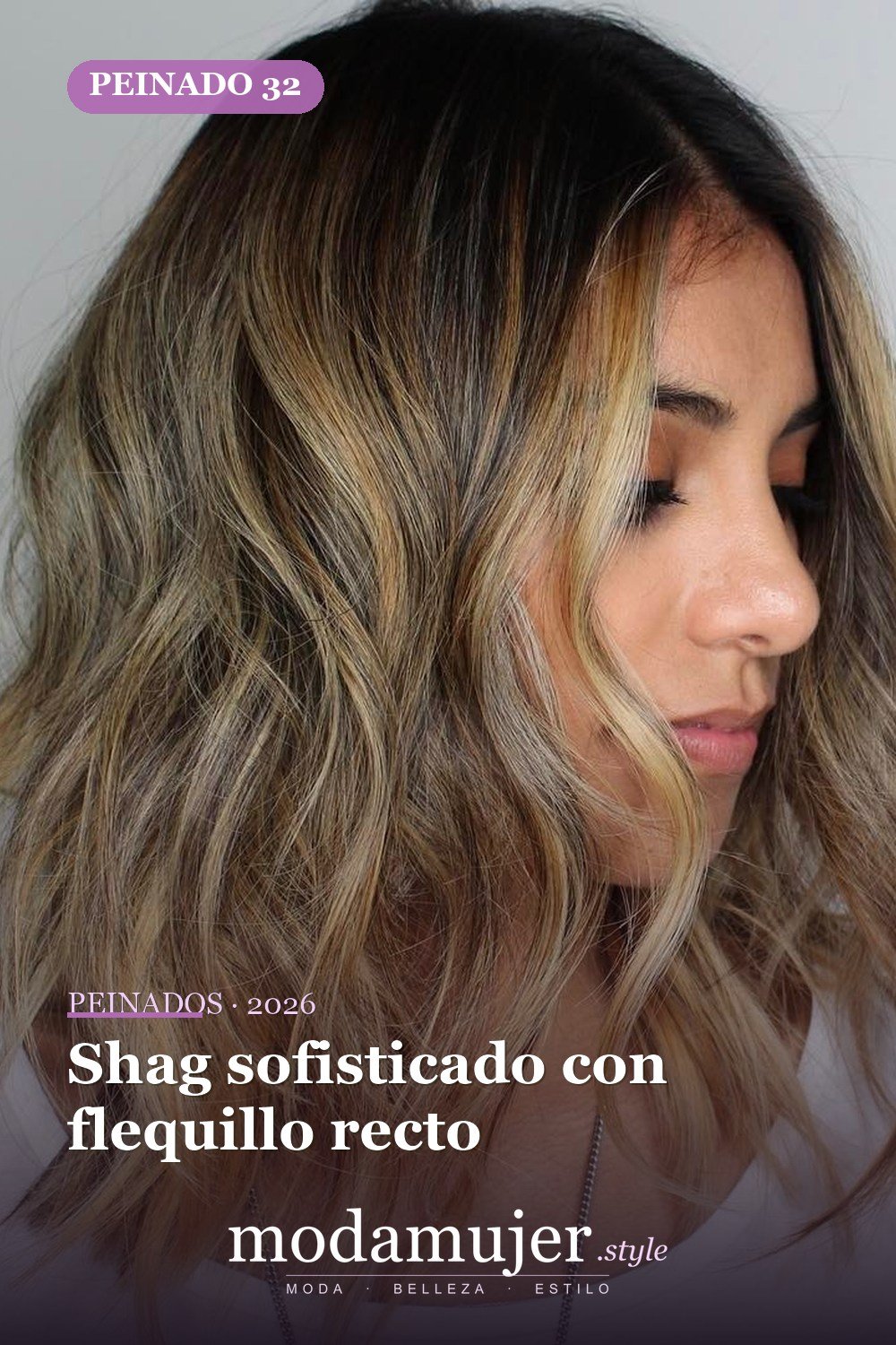 Shag sofisticado con flequillo recto — 50 cortes shag de melena media para todo tipo de cabello