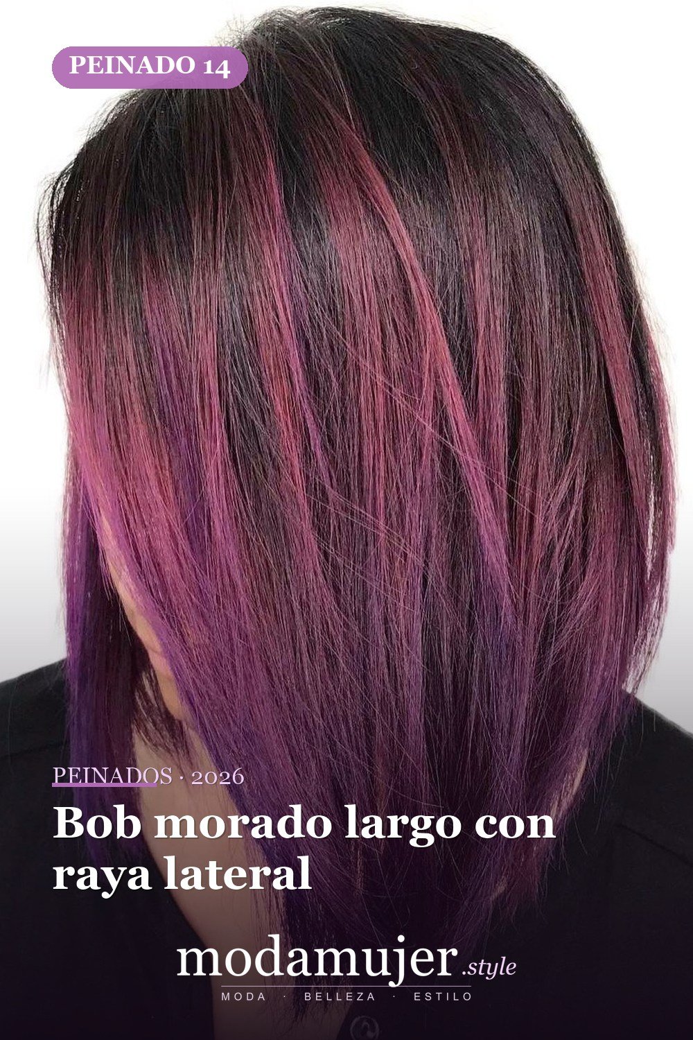 Bob morado largo con raya lateral — 50 deliciosos peinados largos de bob (lob)