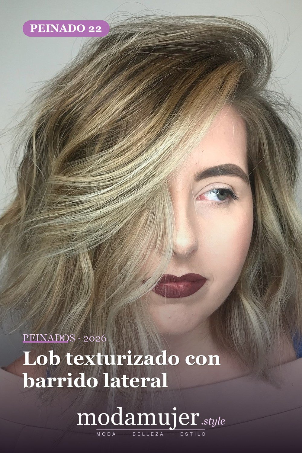 Lob texturizado con barrido lateral — 50 deliciosos peinados largos de bob (lob)
