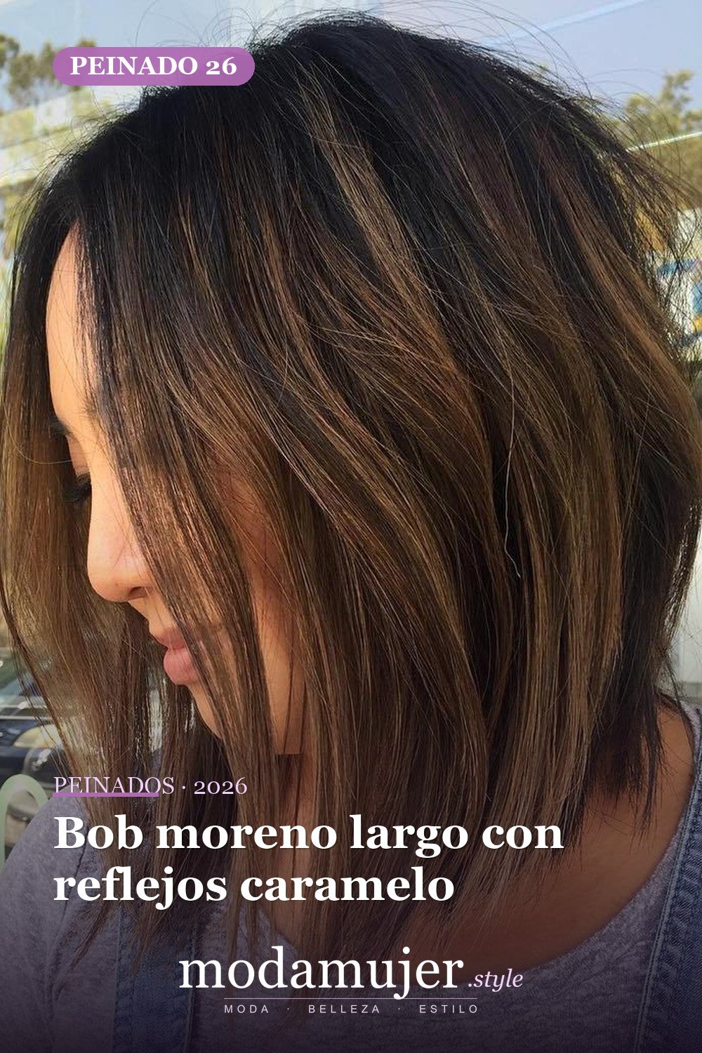 Bob moreno largo con reflejos caramelo — 50 deliciosos peinados largos de bob (lob)