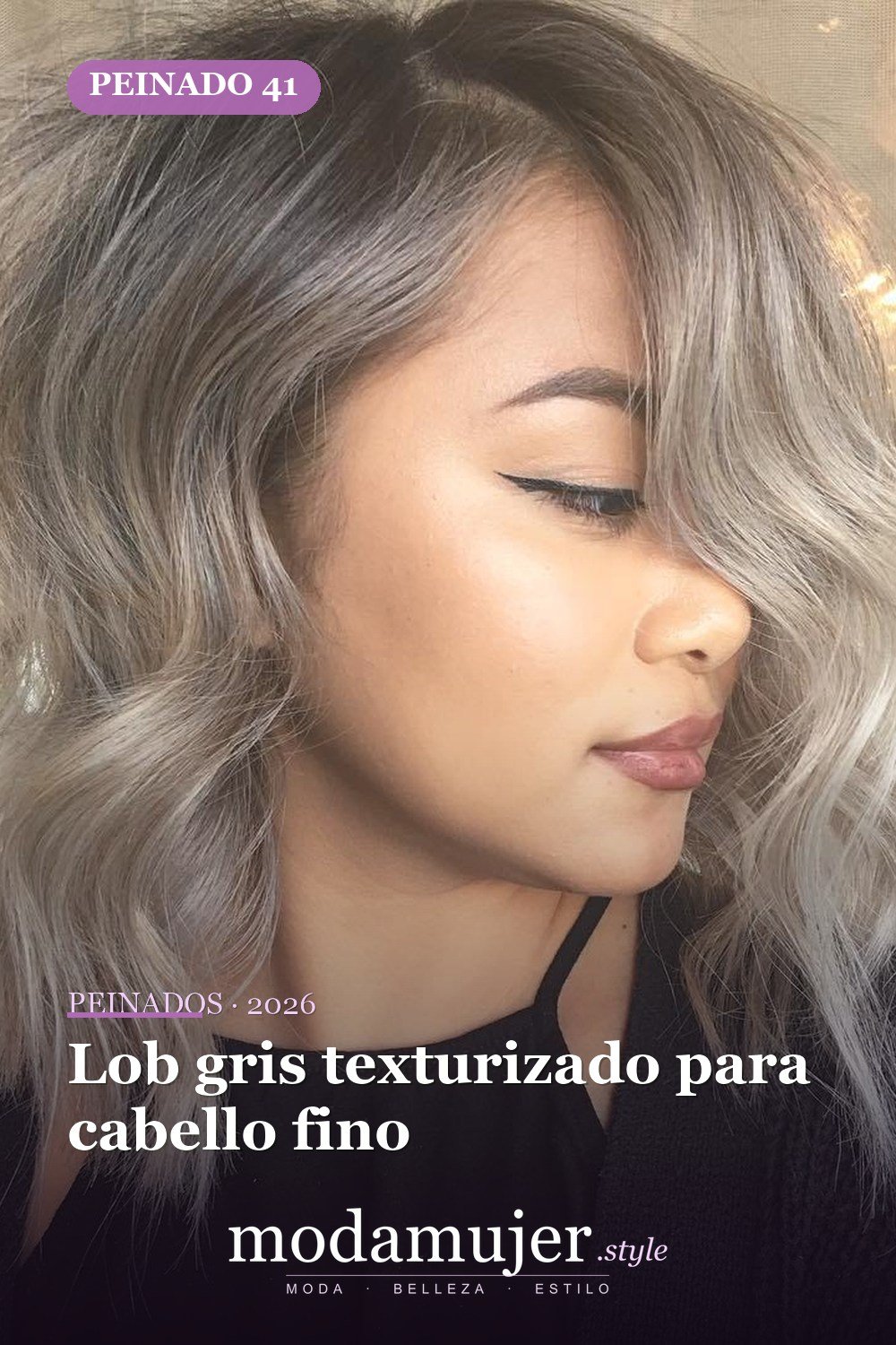 Lob gris texturizado para cabello fino — 50 deliciosos peinados largos de bob (lob)