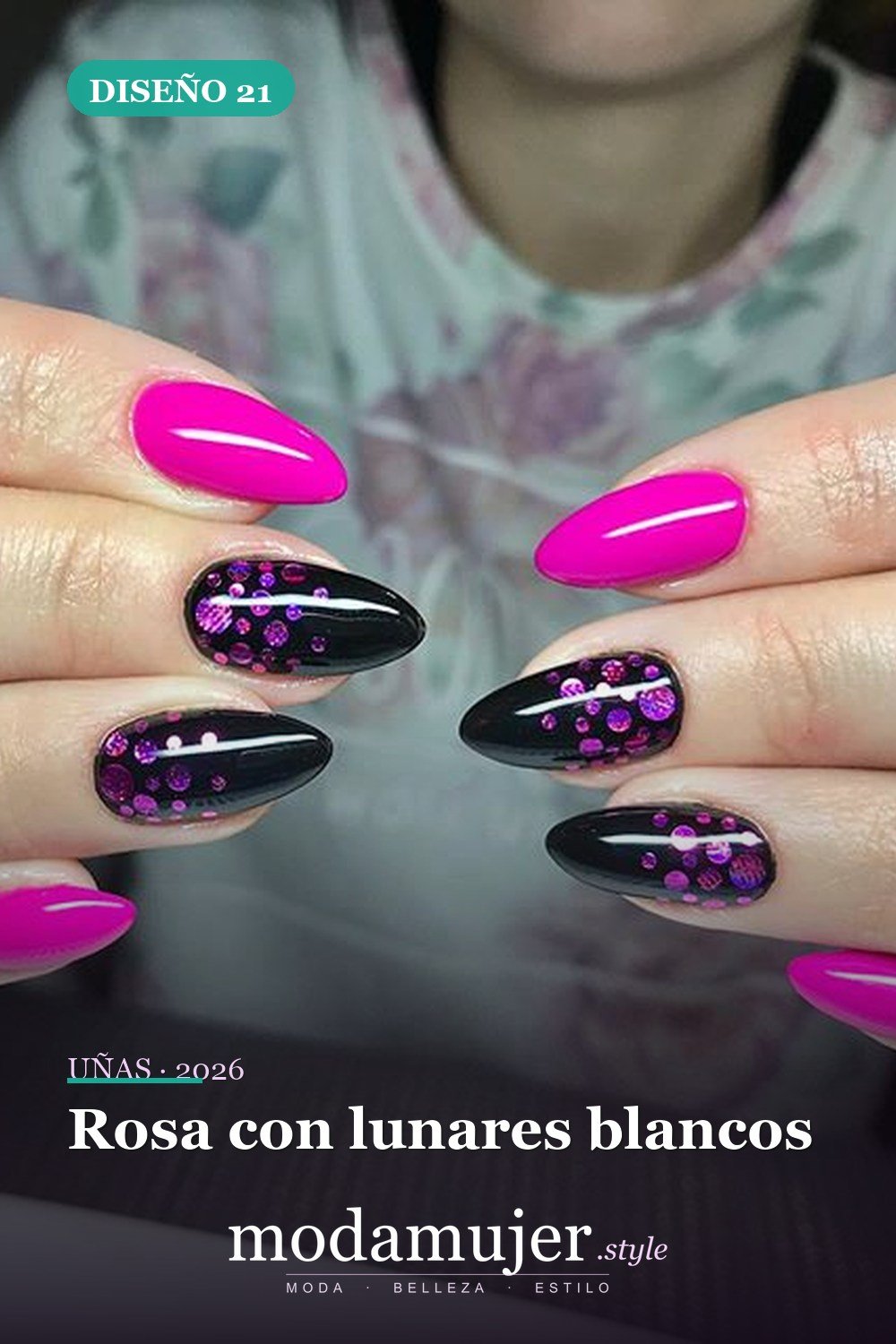 Rosa con lunares blancos — 50 Diseños de uñas en rosa más llamativos