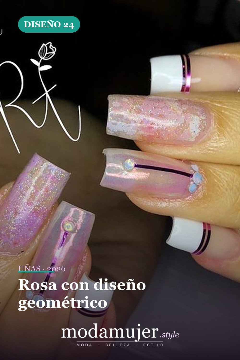 Rosa con diseño geométrico — 50 Diseños de uñas en rosa más llamativos