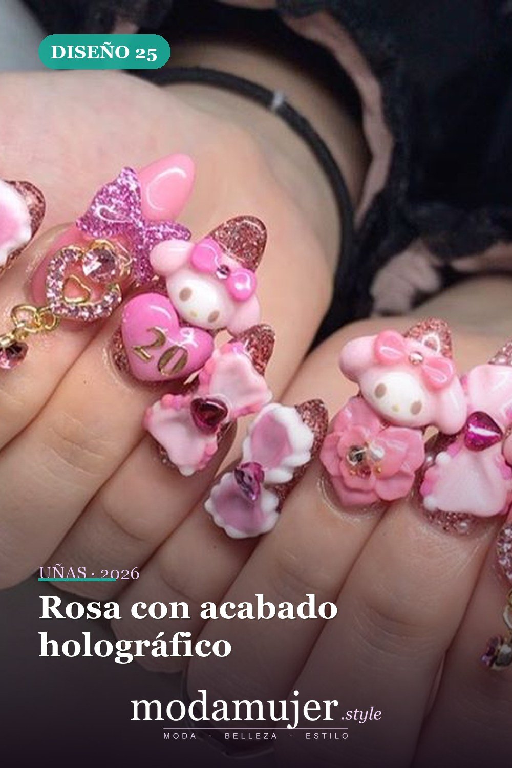 Rosa con acabado holográfico — 50 Diseños de uñas en rosa más llamativos