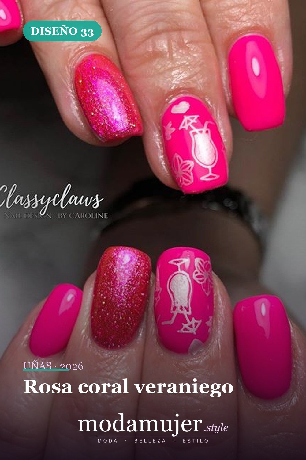 Rosa coral veraniego — 50 Diseños de uñas en rosa más llamativos