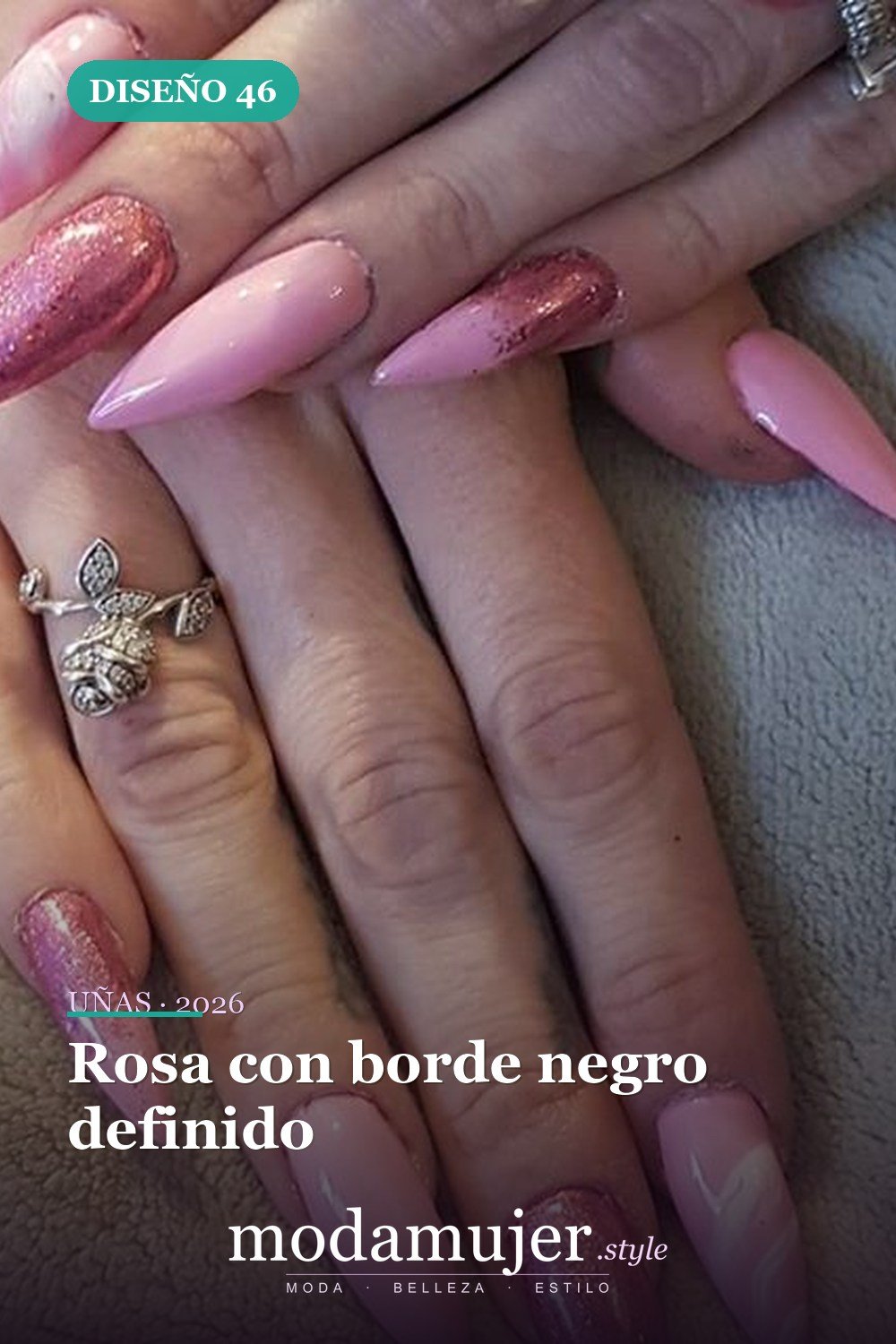 Rosa con borde negro definido — 50 Diseños de uñas en rosa más llamativos