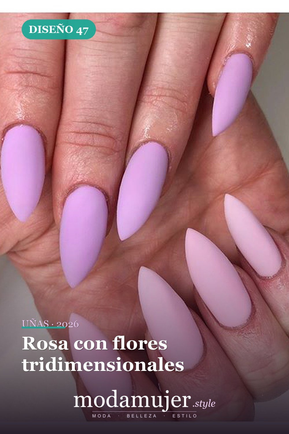Rosa con flores tridimensionales — 50 Diseños de uñas en rosa más llamativos