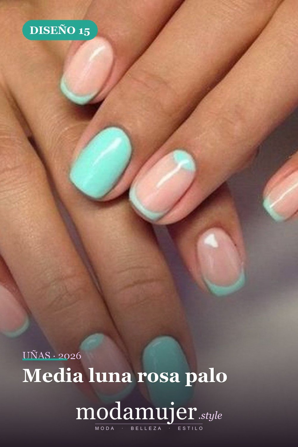 Media luna rosa palo — 50 diseños de uñas media luna para probar en 2026