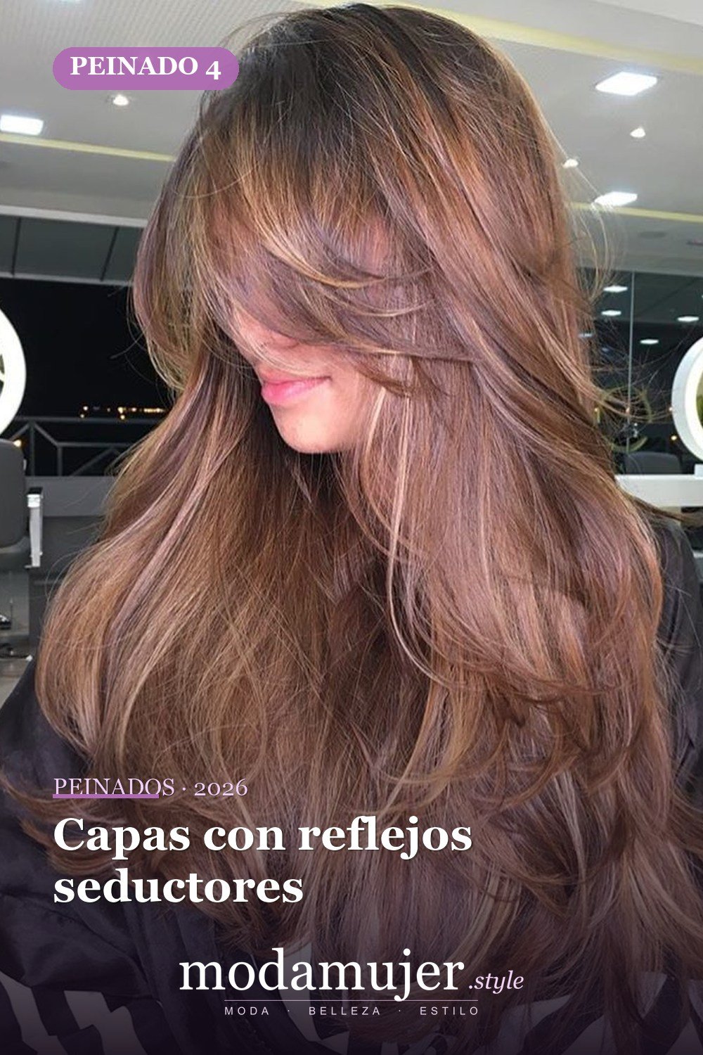 Capas con reflejos seductores — 50 ideas de cabello largo en capas con flequillo