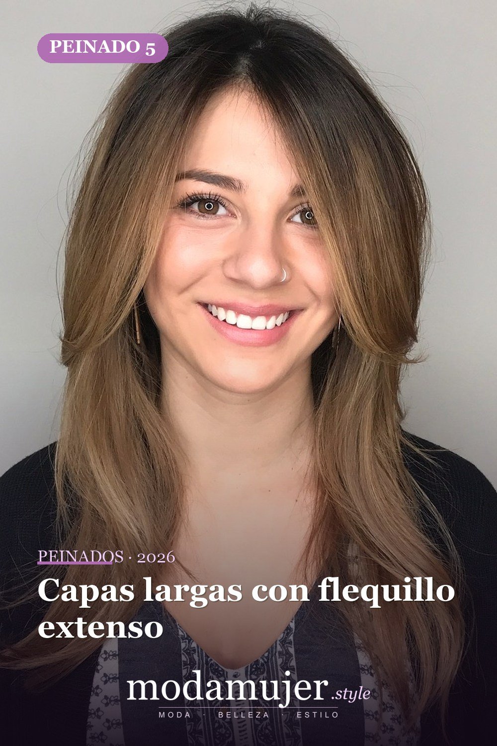 Capas largas con flequillo extenso — 50 ideas de cabello largo en capas con flequillo