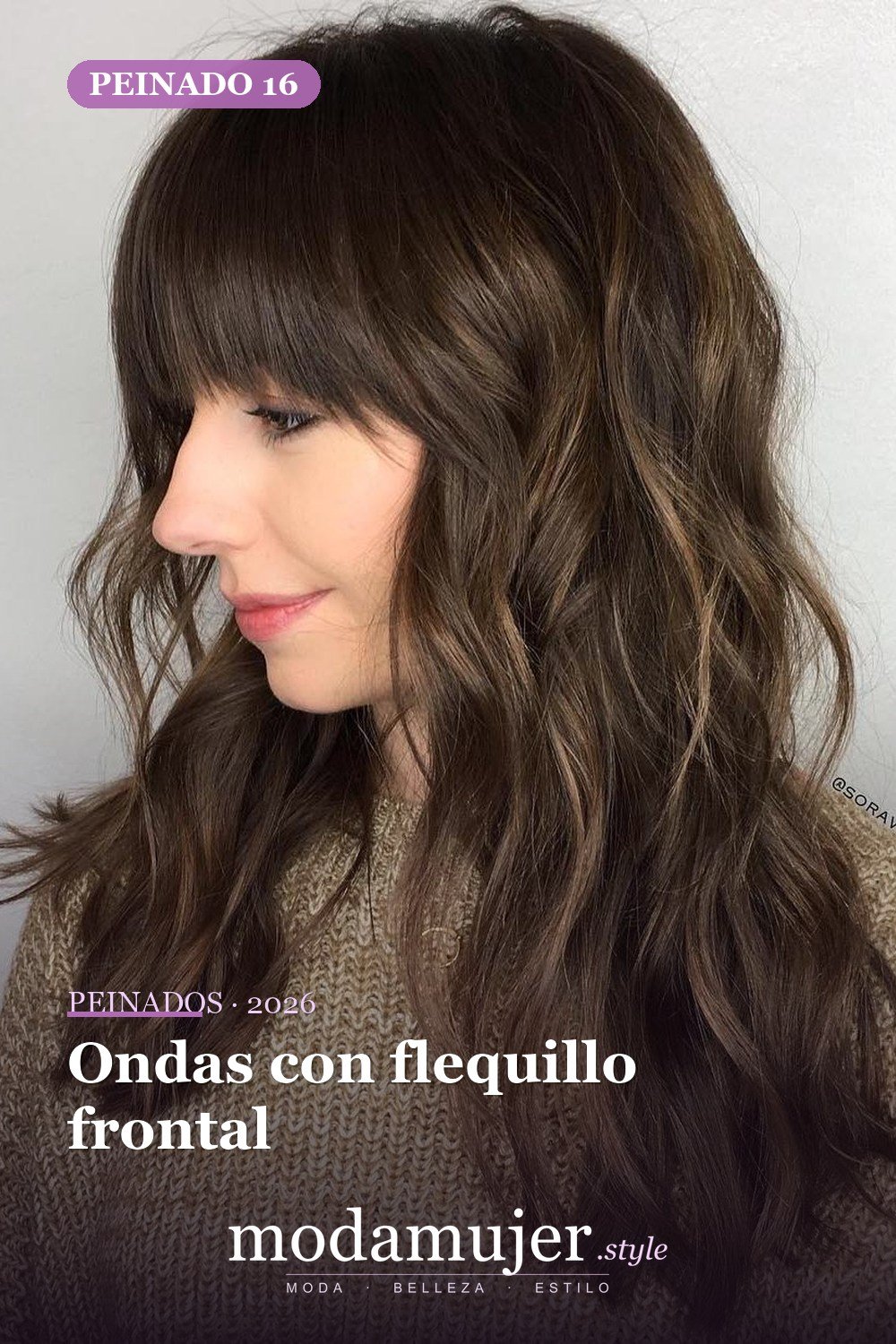 Ondas con flequillo frontal — 50 ideas de cabello largo en capas con flequillo