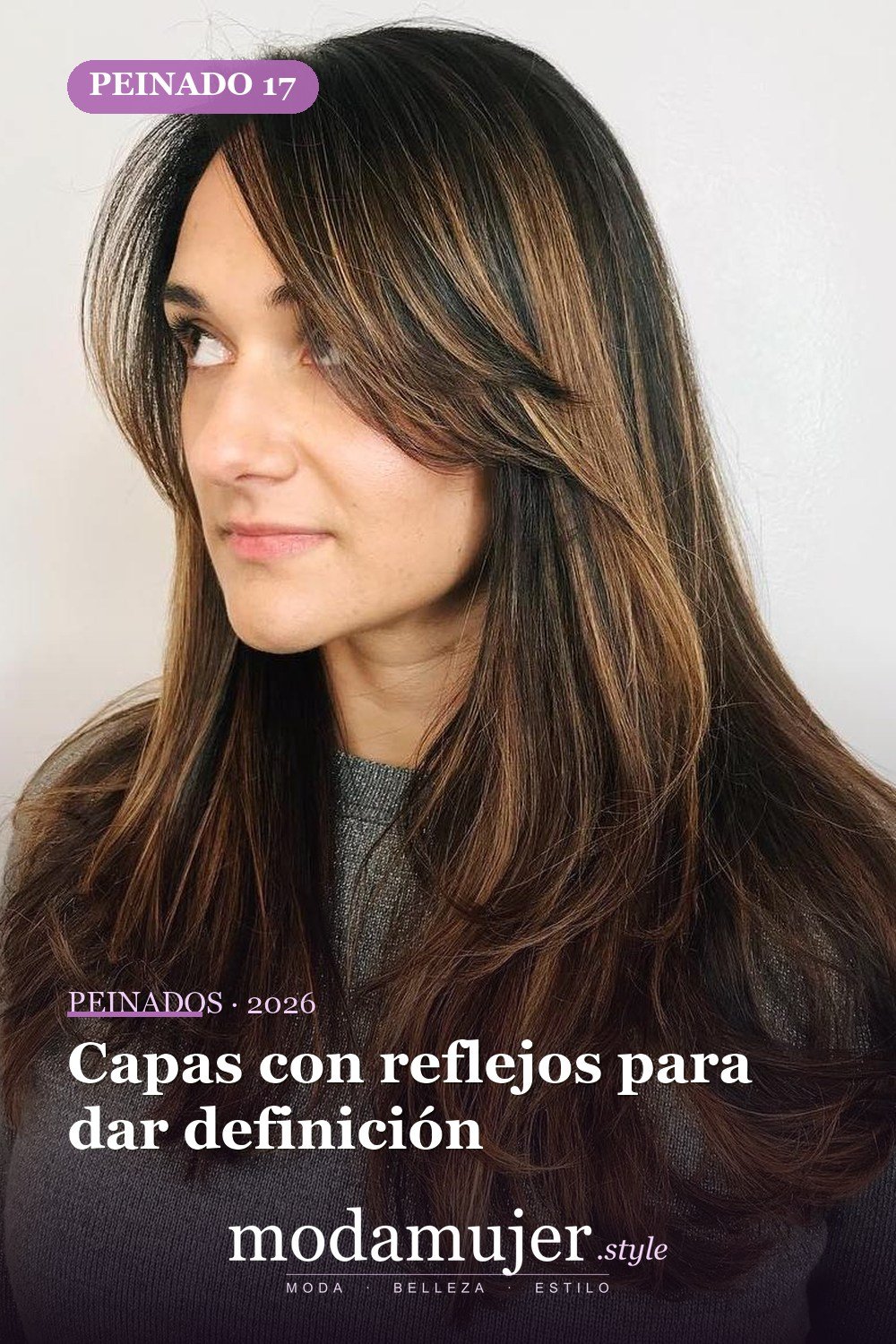 Capas con reflejos para dar definición — 50 ideas de cabello largo en capas con flequillo