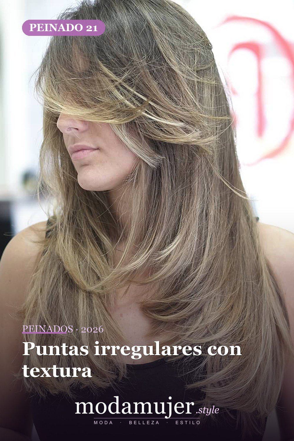 Puntas irregulares con textura — 50 ideas de cabello largo en capas con flequillo