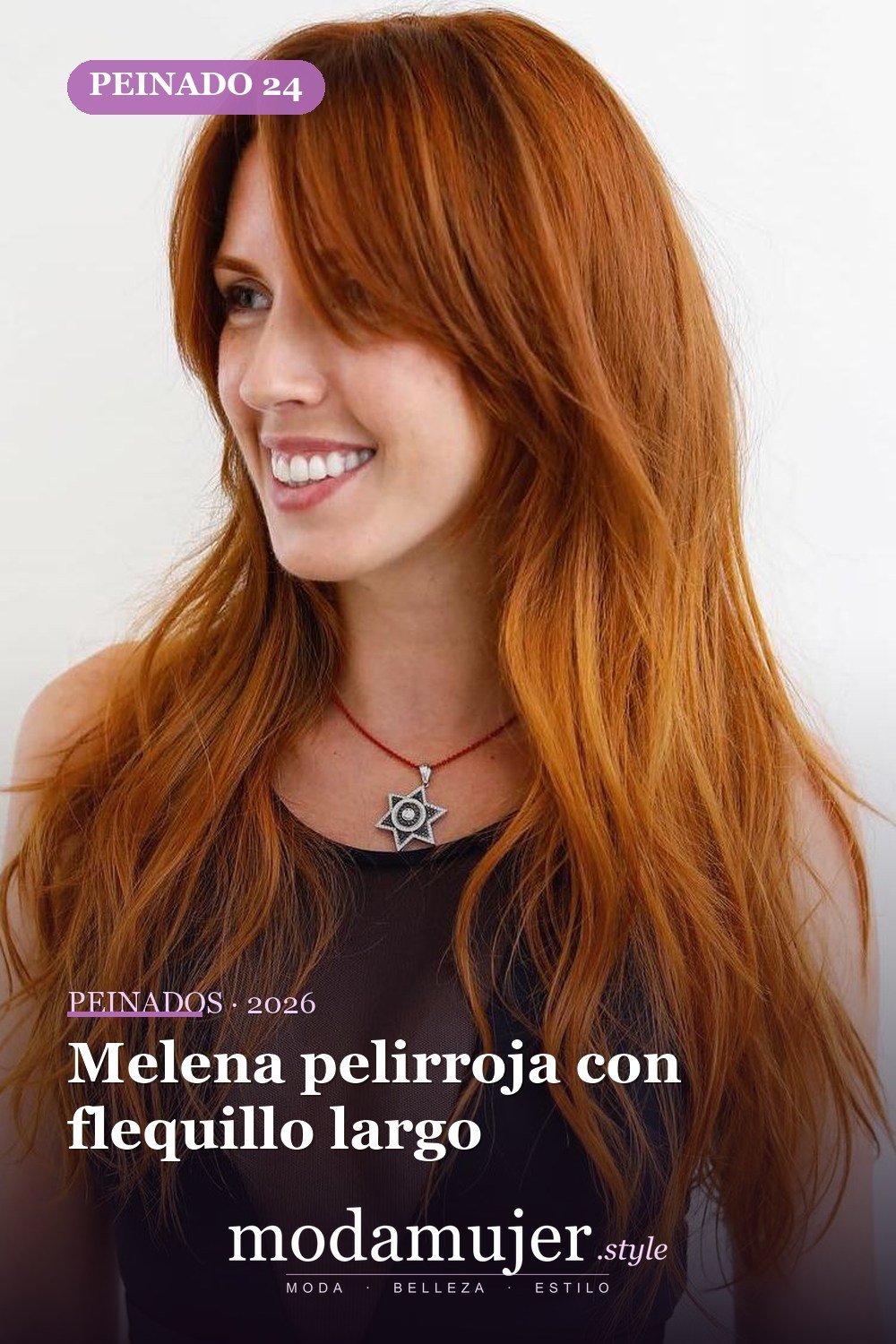 Melena pelirroja con flequillo largo — 50 ideas de cabello largo en capas con flequillo