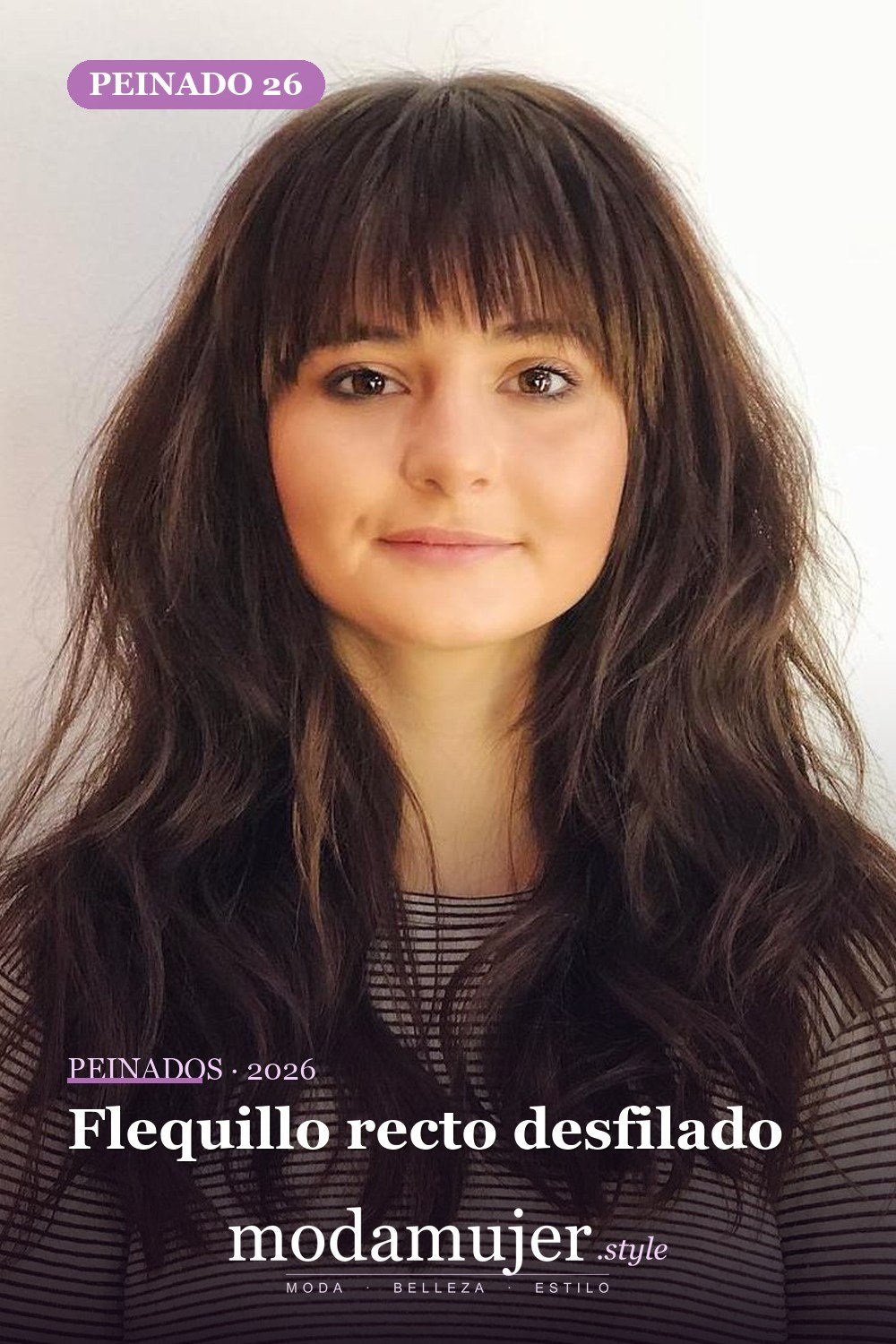 Flequillo recto desfilado — 50 ideas de cabello largo en capas con flequillo