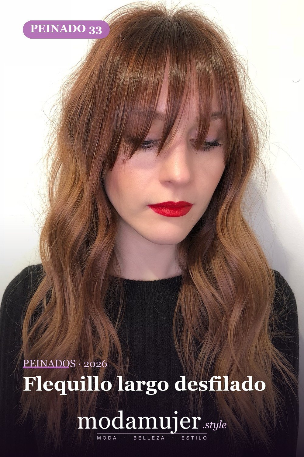 Flequillo largo desfilado — 50 ideas de cabello largo en capas con flequillo