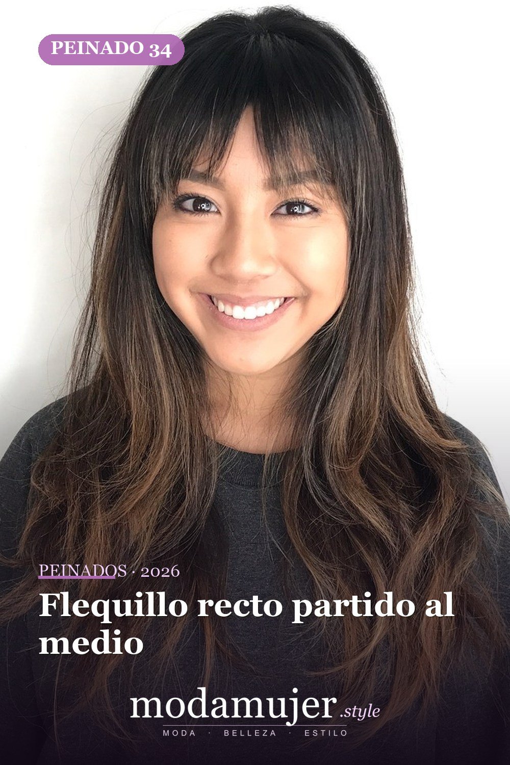 Flequillo recto partido al medio — 50 ideas de cabello largo en capas con flequillo